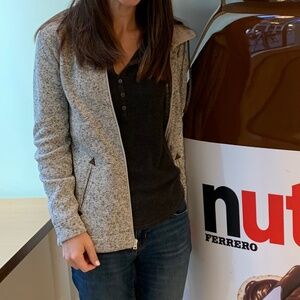 Eddie Bauer hooded full zip sweater fleece jacket Womens Size XS Heather Gray